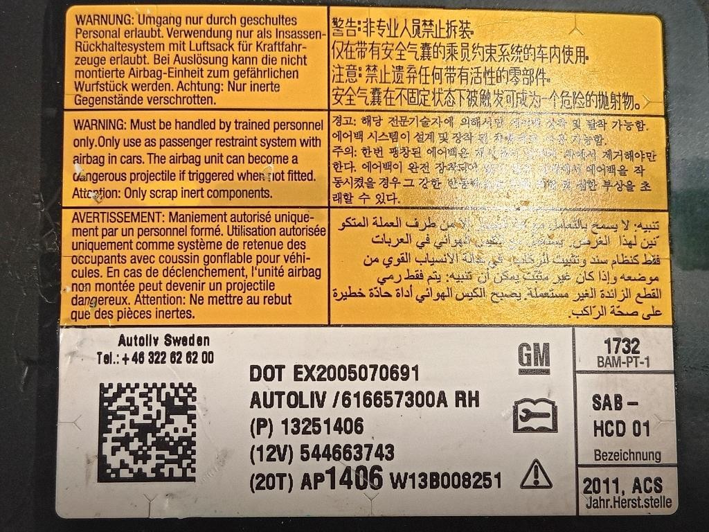 Air-bag Sedile ANT DX 13251406 Chevrolet Orlando 2011