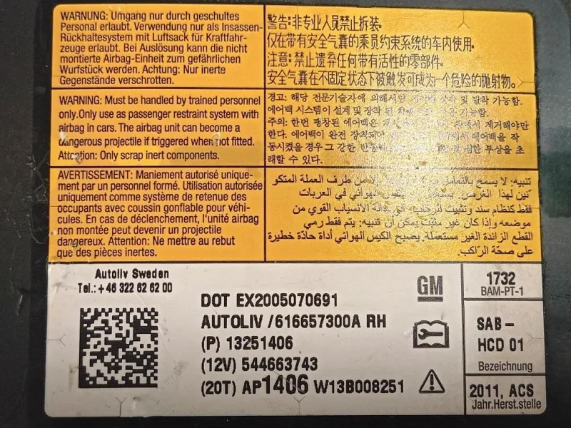 Air-bag Sedile ANT DX 13251406 Chevrolet Orlando 2011