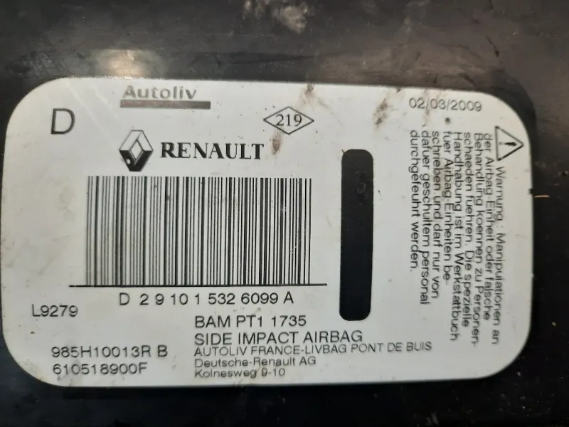 Air-bag Sedile ANT DX 985L07399R Renault Mégane III 2012