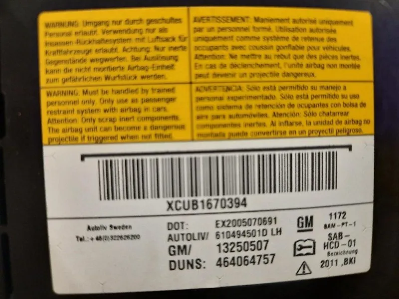 Air-bag Sedile ANT SX 13250507 Opel Meriva B 2010