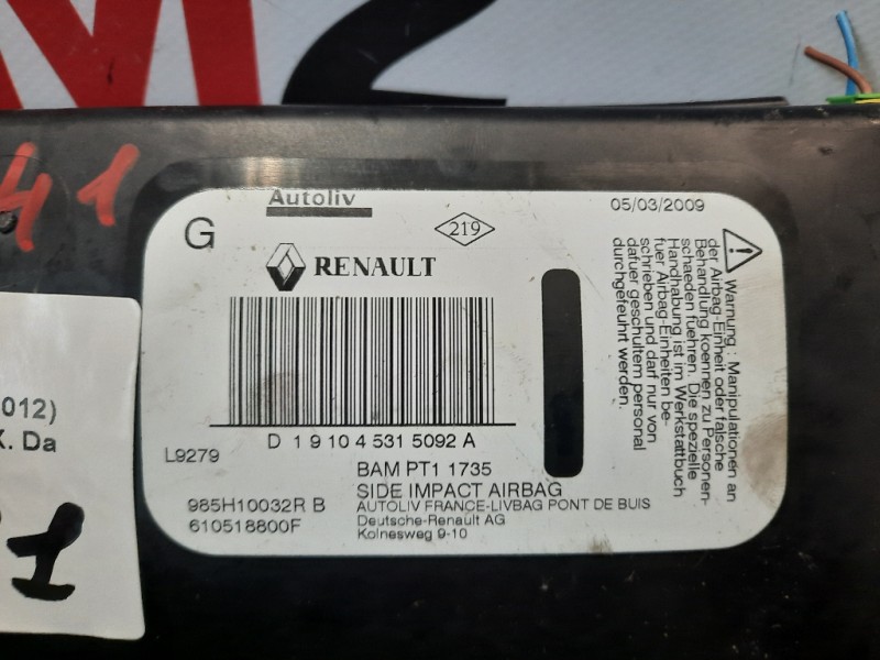 Air-bag Sedile ANT SX 985L16600R Renault Mégane III 2012