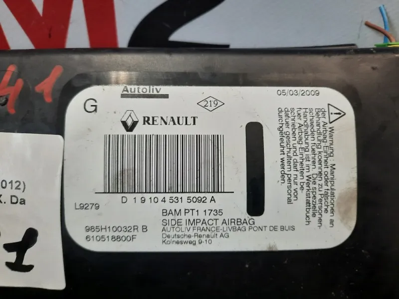 Air-bag Sedile ANT SX 985L16600R Renault Mégane III 2012