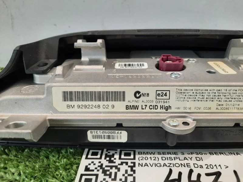 Display DI Navigazione 65509292248 Bmw Serie 3 F30 Berlina 2012