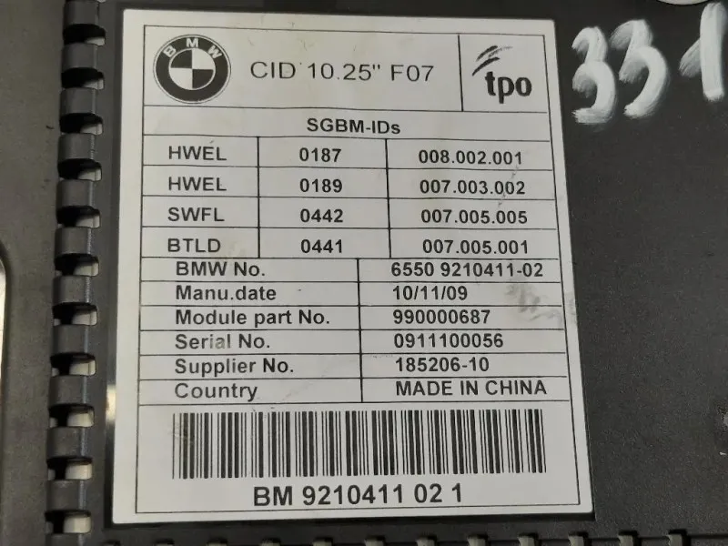 Display DI Navigazione 9210411 02 Bmw Serie 5 F07 GT 2010