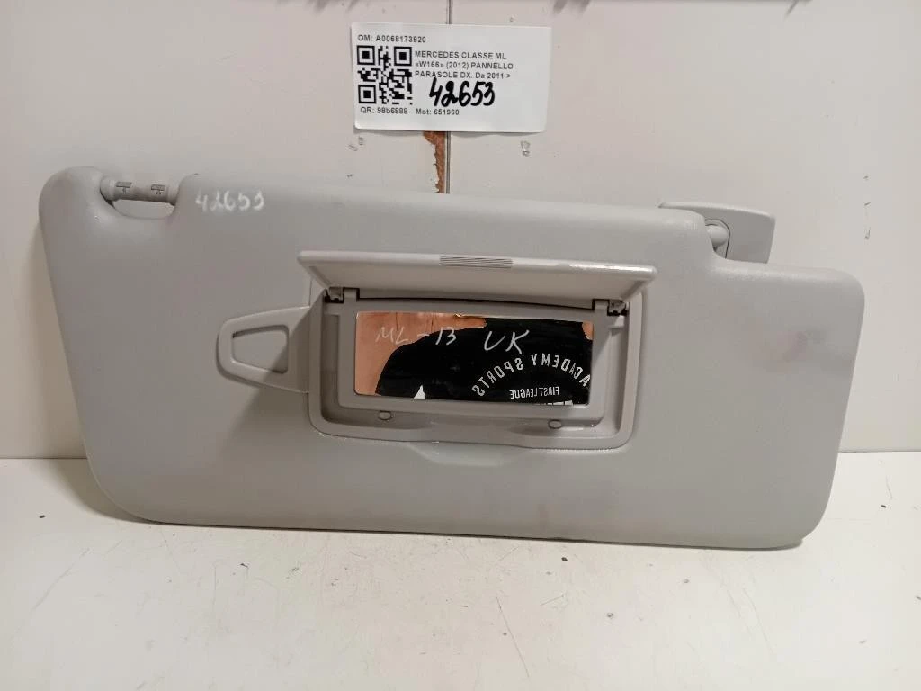 Pannello Parasole DX A0068173920 Mercedes Classe ML W166 2012