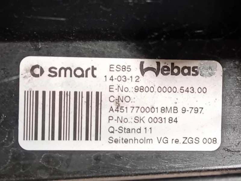 Pannello Rivestimento Tetto ANT DX A451770001 Smart Fortwo Cabrio 451 2010